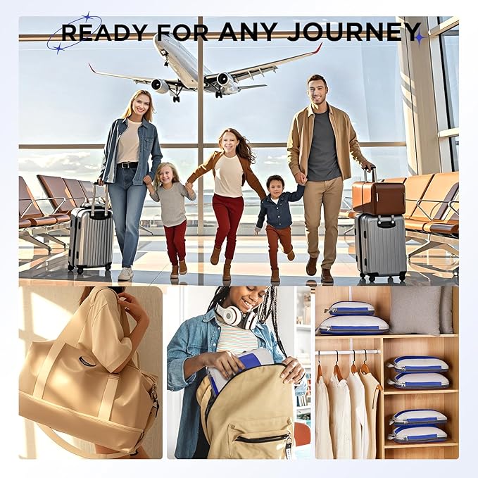 10 Set Compression Packing Cubes for Travel Essentials,Compressible Expandable Packing Cubes for Suitcase,OlarHike Luggage Garment Bags for Travel,Handy Helper for Organizing Clothes(Klein Blue)