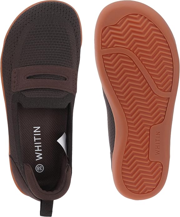 WHITIN Women's Round Toe Slip On Penny Loafers | Wide Barefoot Flats with Breathable Knit