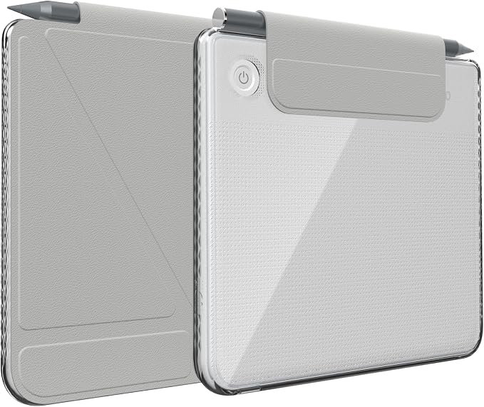 TUDIA M-FLIP Detachable Clear Magnetic Case for Kobo Libra Colour (2024) - [Auto Wake/Sleep] Shockproof Slim Transparent Back Magnetic Fold Cover with Stylus Holder (Grey)