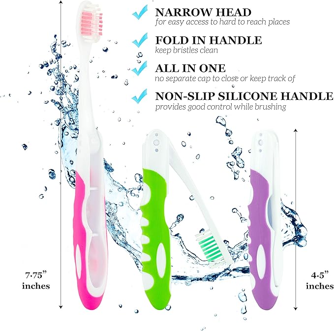 Portable Folding Toothbrush Kit - Built-in Cover, Collapsible, Multi-color (6 Pack Soft-Multicolor)