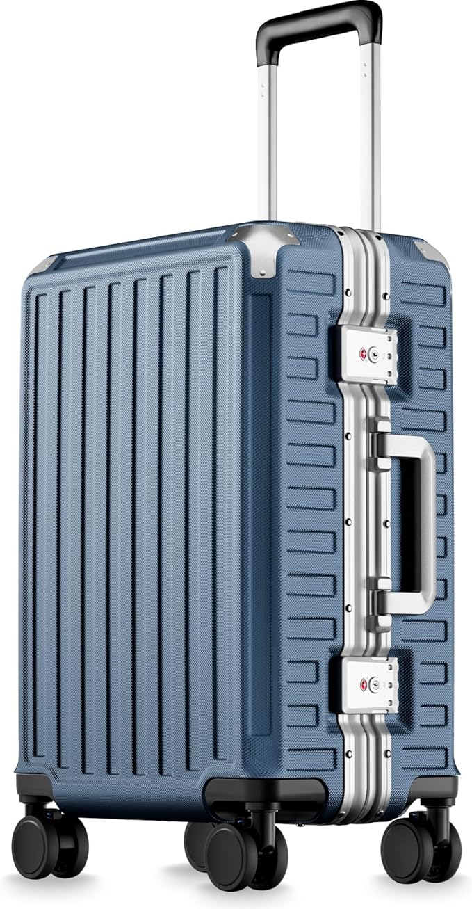 Carry On Luggage with Spinner Wheels, 8010S Aluminum Frame Zipperless Polycarbonate Hard Shell Suitcase (ZX-Core, Blue, 20 Inch)