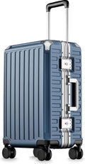 Carry On Luggage with Spinner Wheels, 8010S Aluminum Frame Zipperless Polycarbonate Hard Shell Suitcase (ZX-Core, Blue, 20 Inch)
