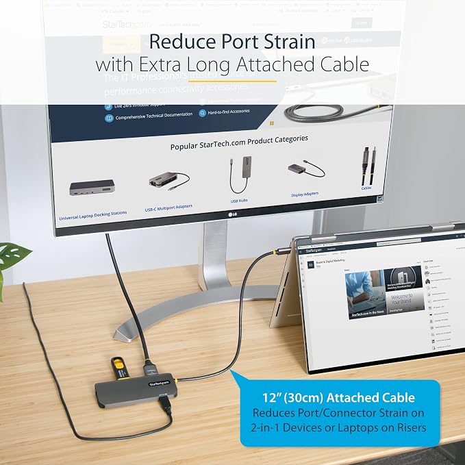 StarTech 6-in-1 USB-C Hub for Monitors, 4K 60Hz HDMI Video, HDR10, Gigabit Ethernet, USB 5Gbps Hub, 100W Laptop Charging with Cable Management for MacBook M1 M2 M3 M4 and Windows
