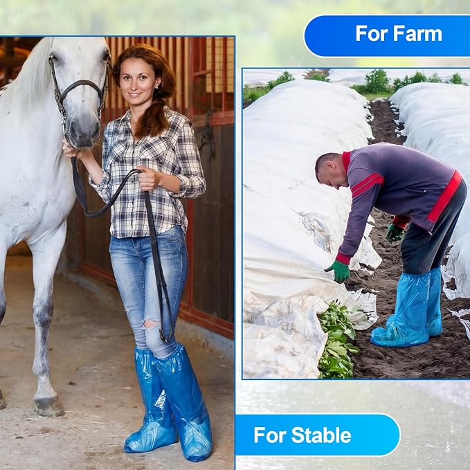 Chicingyou 200 Pack Thick Disposable Boot and Shoe Covers Non Slip Heavy Duty Plastic Shoe Covers 19" Tall for Indoors Outdoor Rain Snow Contractors Plumbers Gardening Work Boots (Blue)