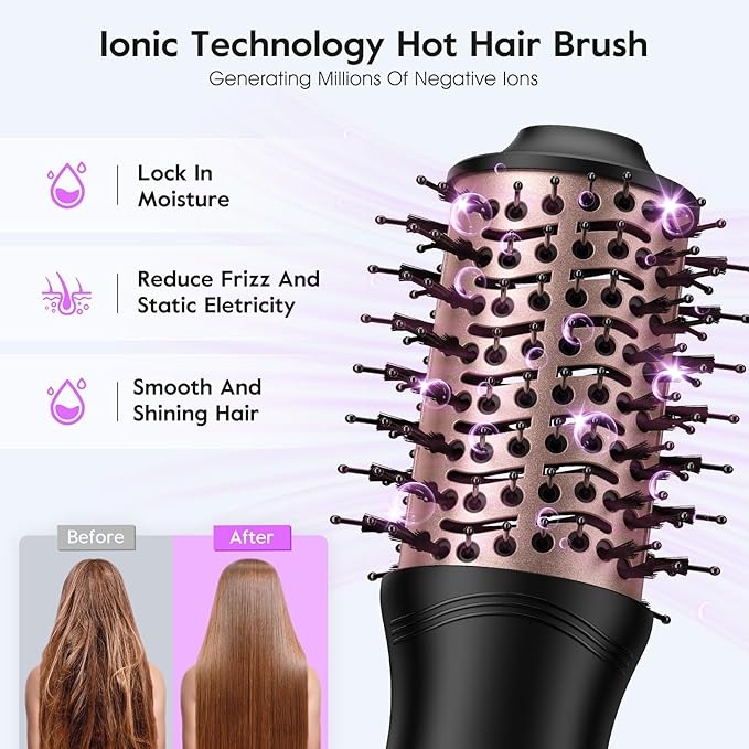 slopehill Mini Travel Dual Voltage Hair Dryer Brush,1000 Watts Hot Air Brush with European Plug, Ionic Hair Dryer and Styler for Women, Oval Barrel 2 Heat & 2 Speed Settings for International Travel
