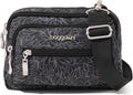 Baggallini Triple Zip Small Crossbody Bag for Women - Lightweight Convertible Fanny Pack Belt Bag