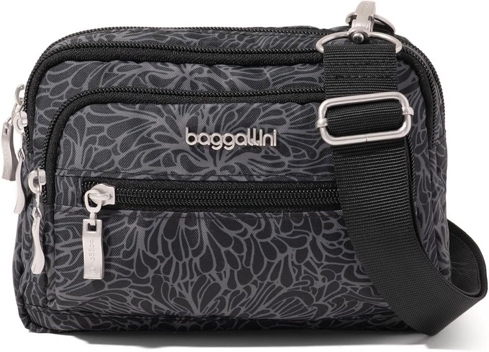 Baggallini Triple Zip Small Crossbody Bag for Women - Lightweight Convertible Fanny Pack Belt Bag
