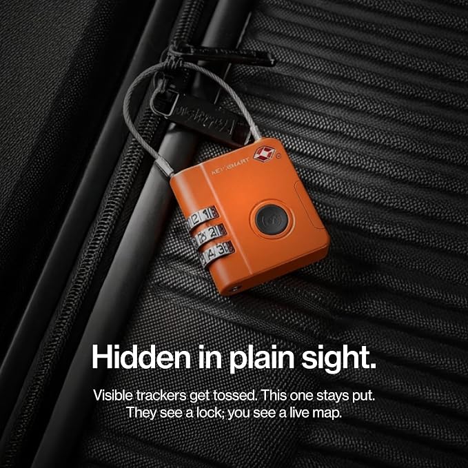 KeySmart SmartLock Tracking Luggage Locks, TSA Locks for Luggage, Combination Lock Compatible with Apple Find My App, Best Travel Essentials, Replaceable Non-Rechargeable Battery (Orange 3 Pack)