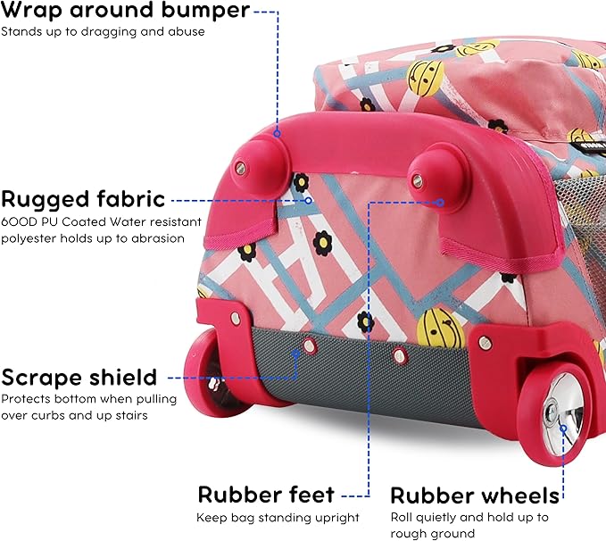 J World Sunrise Kids Rolling Backpack for Girls Boys. Roller Bookbag With Wheels For School, Basketbally