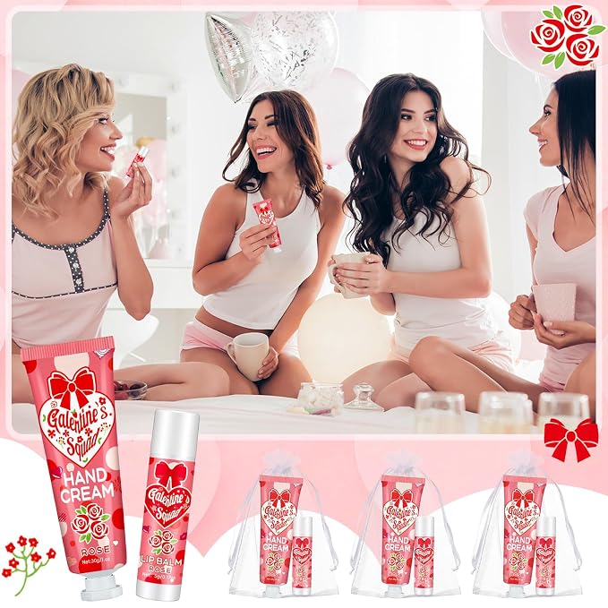 Demissle 36 Sets Galentine's Day Gifts Bulk 36 Lip Balm and 36 Hand Cream Gift Set Galentine's Day Party Favors Supplies Valentines Gift Ideas for Adults Friends Women Teacher Staff Coworker