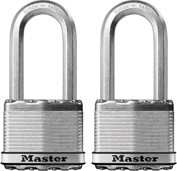 Master Lock M5XTLH Magnum Heavy Duty Outdoor Padlock with Key, 2 Pack Keyed-Alike Silver