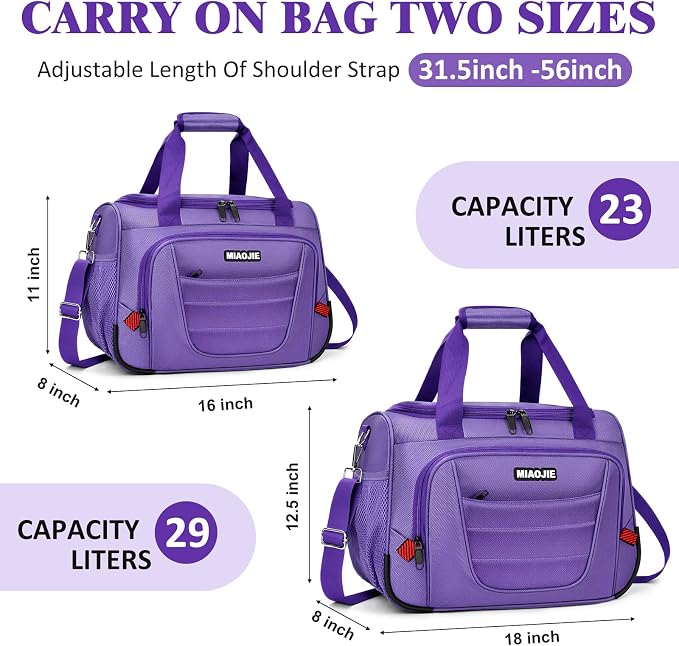 Underseat Carry On luggage Bag Airplanes Personal Item Bags, Gym Bag for Men Weekender Overnight Travel Tote Bag Shoulder Small Softside Carry on Luggage Travel Duffel Bags For Men Women -16 IN Purple