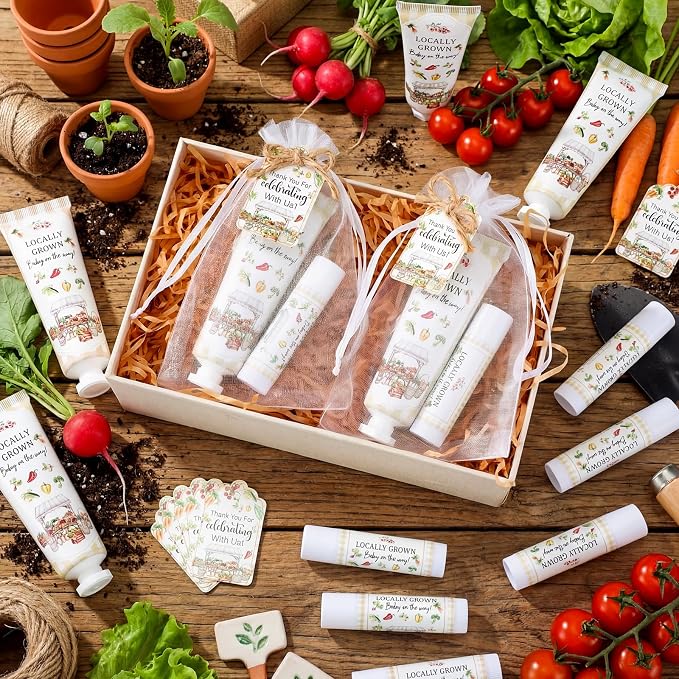 Lounsweer 24 Sets Locally Grown Baby Shower Hand Cream and Lip Balm Gift Farmers Market Baby Shower Party Favors for Guest Vegetable Theme Travel Size Hand Lotion and Lip Balm Birthday Party Supplies