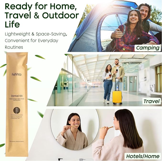 10 Pack Bamboo Toothbrushes Kit, Disposable Travel Toothbrushes with Toothpaste (6g), Individually Wrapped Guest Dental Kit for Hotel Amenities, Airbnb Hosts, Travel & Camping