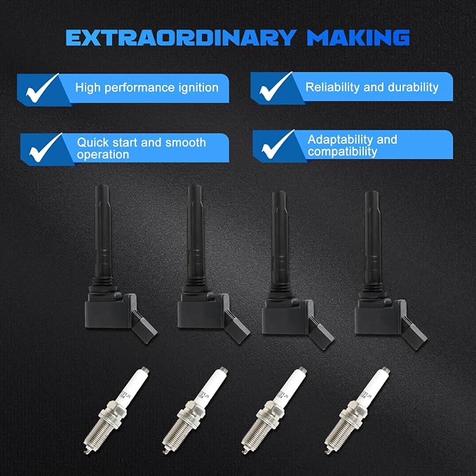 4PCS UF765 Ignition Coils + 4PCS 95125 Iridium Spark Plugs Ignition Coils Pack Fits for 2013-2019 Beetle, 2015-2020 GTI, 2014-2020 Passat, 2015-2019 A3 2.0L 3.0L, Aftermarket Parts