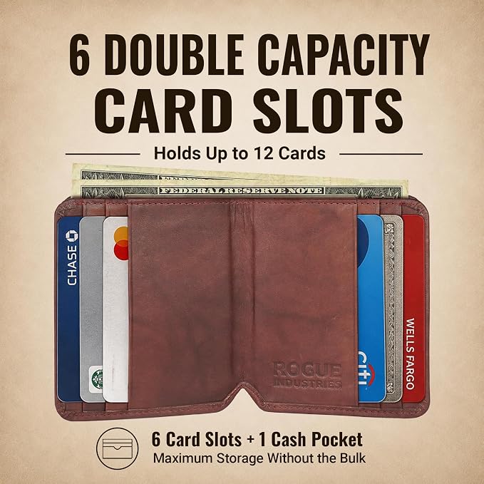 ROGUE WALLET Angler Front Pocket Wallet for Men - Slim, Compact Leather Card Holder with ID Window - Minimalist Front-Pocket Wallet for Cash, Cards & Travel Essentials (Burgundy)