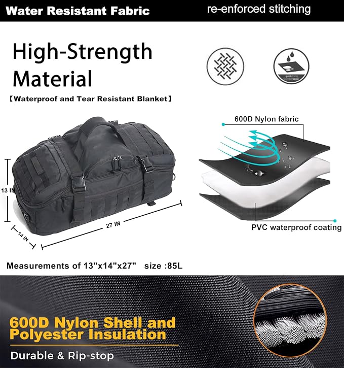 Miramrax Travel Duffle Bag Backpack for Men - Large Tactical Bags Weekender Gym Bag for Overnight Traveling Military Workout Deployment Sports (Black, 80L)