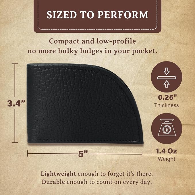 ROGUE WALLET Genuine Bison Leather Wallets for Men - RFID Blocking Curved Front Pocket Design w/ 3 Card Slots, Full Billfold Section & More - Ideal Gifts for Men (Black)