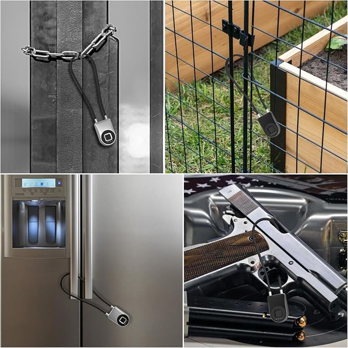 Fingerprint Cable Lock, 6" Long Cable Smart Padlock with Fingerprint Bluetooth APP, Keyless Biometric Waterproof Outdoor Gate Lock for Refrigerator French Door Fence Backyard Pantry