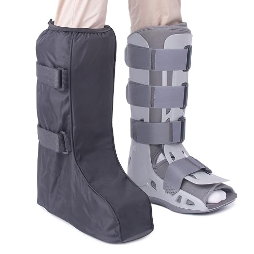 Medical Walking Boot Cover for Fracture Black Tall 2025, Small | Water Resistant Slip Resistant Rubber Sole Easy On and Off Snug Fit