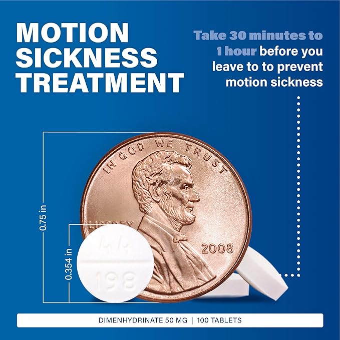 MAJOR Driminate - Dimenhydrinate 50mg Motion Sickness Tablets - Anti-Nausea Medicine - 100 Count (2 Pack)