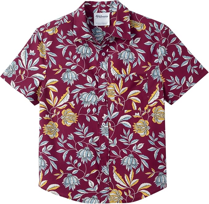 Silverts Men’s Adaptive Clothing Magnetic Button Shirt, Assisted Dressing Short Sleeve Top for Elderly, Rehab & Care Wear