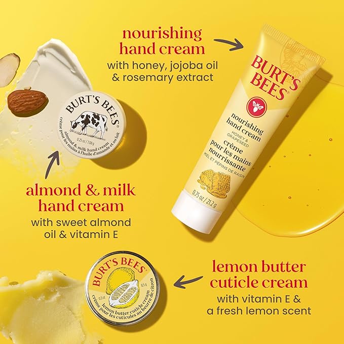 Burt's Bees Mothers Day Gifts Ideas, Tips and Toes Kit, 6 Travel Size Products - Pomegranate Moisturizing Lip Balm, 2 Hand Creams, Foot Cream, Cuticle Cream, and Hand Salve