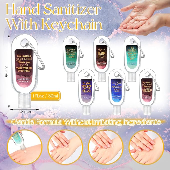 24 Pack Team Appreciation Gift Scented Hand Sanitizers Keychain Mini Hand Sanitizer Gel Bulk 1 oz Travel Size Thank You Gift for Team Coworker Colleague Friend Graduation Party Favors