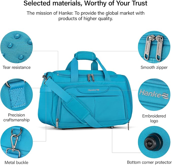 Hanke Carry On luggage Bags for Travel, Large Foldable Duffle Bag for Travel, Softside Lightweight Travel Bag Carry On Bags for Airplanes Women, Travel Tote Bags for Women Men.(Caribbean Blue)