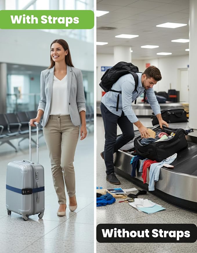 TSA Approved Luggage Straps Light Beige Set of 2 Anti-Burst Adjustable Polyester Suitcase Belts with 3-Dial Combination Lock, 190cm Heavy-Duty Travel Strap Prevents Accidental Opening