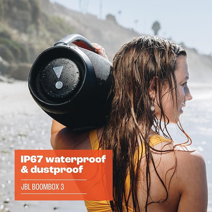 JBL Boombox 3 Black Portable Bluetooth Speaker with Massive Sound, Deepest Bass, IPX7 Waterproof, 24H Playtime, PartyBoost
