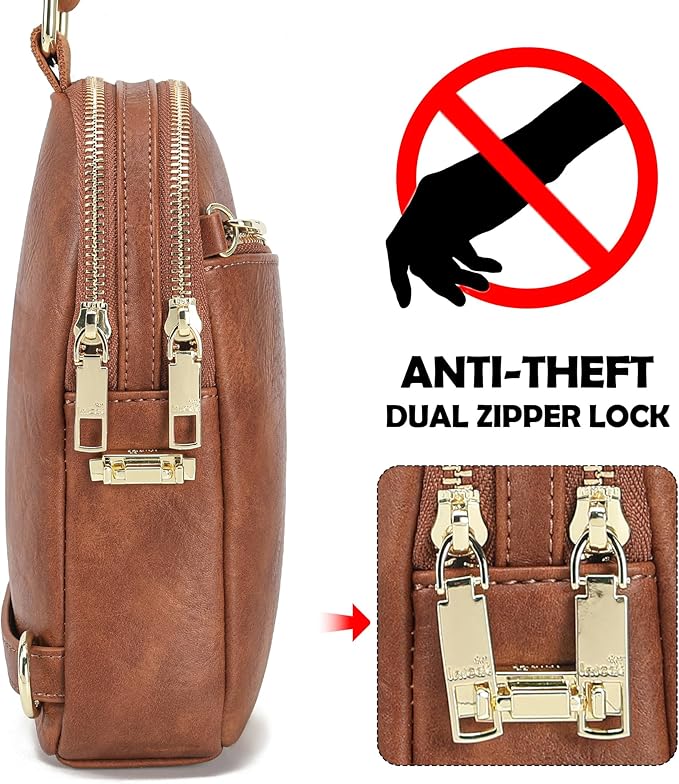INICAT RFID Blocking Sling Bag, Anti Theft Crossbody Bag for Women Compact Travel Purses Vegan Leather