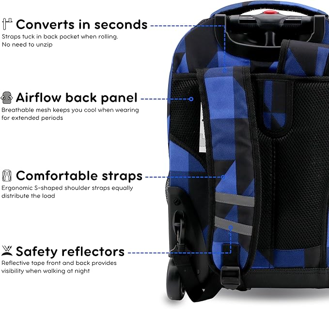 J World New York Sunrise Rolling Backpack, Block Navy, One Size
