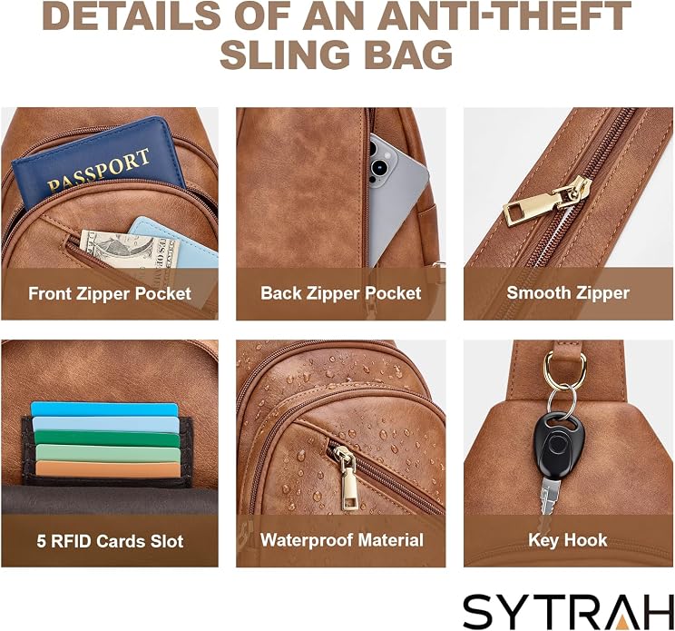 SYTRAH Anti Theft Sling Bag for Women, RFID Crossbody Purses Convertible Sling Backpack, Cross Body Purse Chest Bag