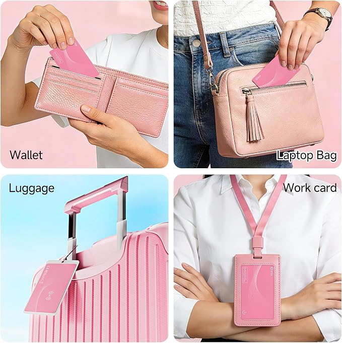 2026 [Apple MFi Certified] (iOS Only) Wallet Tracker Card, Rechargeable Thin Finder, Works with Apple Find My (iOS Only), Item Locator for Luggage Tags, Passports, Phone (Pink, 1)