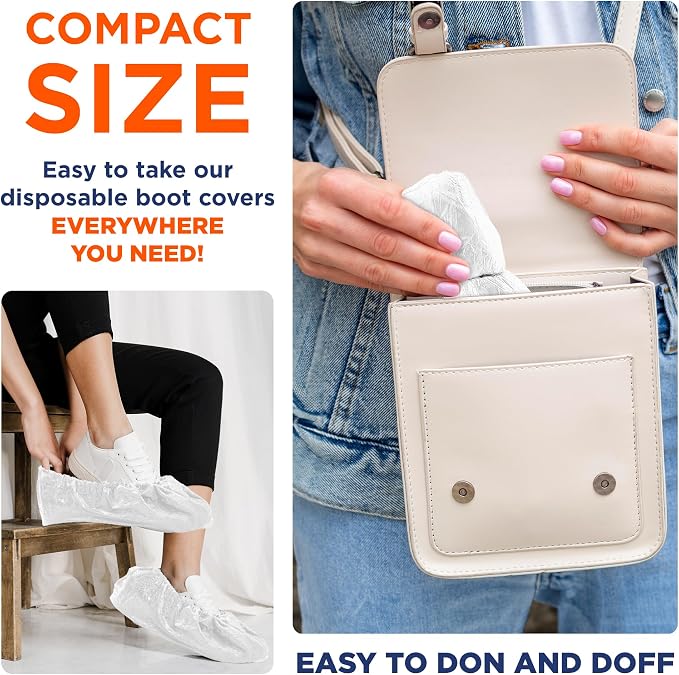 EZGOODZ White Indoor Shoe Covers Disposable Non Slip, 16.5 x 6.5 Inch. 1000 Pack Shoe Booties Disposable. 2 Mil CPE Disposable Booties for Shoes Covers. Waterproof Surgical Boot Covers for Outdoor