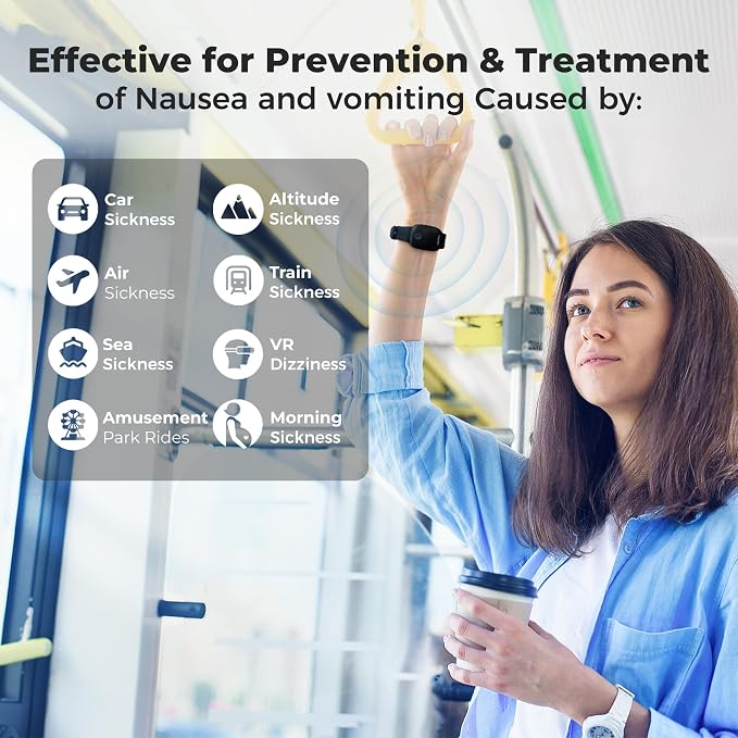 EmeTerm Fashion FDA Cleared Relieve Nausea Electrode Stimulator Morning Sickness Motion Travel Sickness Vomit Relief Rechargeable No Gel Drug Free Wrist Bands Without Side Effects