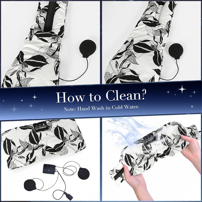LC-dolida Sleep Mask with Bluetooth Headphones, Extra Large Silk Eye Mask for Sleeping Side Day Sleepers, Sleep Headphones Bluetooth 5.4 for Women Men with Thin Speaker, Blackout, Comfort, Microphone