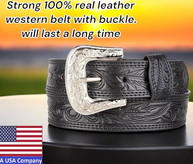 F&L CLASSIC mens Western full grain Leather belt Strap w/Snaps for Interchangeable Buckles, USA,