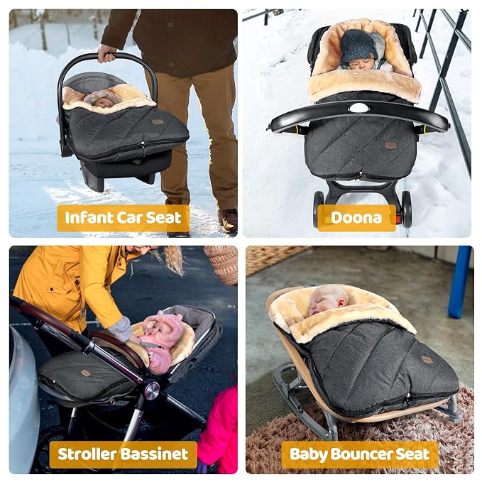 Orzbow Faux Sheepskin Winter Car Seat Cover for Babies, Water Repellent Bunting Bag for Car Seats & Strollers, Warm and Cozy Carseat Footmuff to Protect Baby from Cold Wind, Machine Washable, Gray