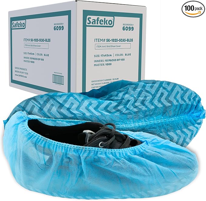 Premium Disposable Boot & Shoe Covers Booties, Durable, Non-Slip, Non-Toxic, Recyclable Protectors, Fits Most Shoes - Blue - 10 Packs of 100 (1000)