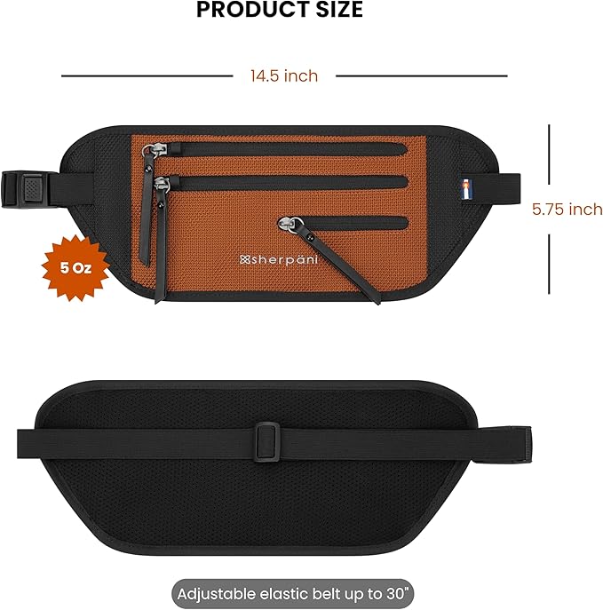 Sherpani Jett, Travel Money Belt, Secure Waist Bag, Slim Passport Holders, Blocking Hidden Wallet Belt Bag, Fanny Pack for Women, Travel Gift, RFID Protection (Morocco)
