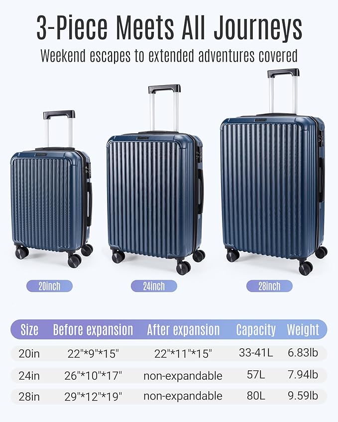 LIGHT FLIGHT Luggage Sets, Durable Hard Shell 3 Piece Set Suitcase with Spinner Wheels, Hardside Lightweight Luggage set with TSA Lock, Large Travel Luggage Set (20" 24" 28"),Black and Brown