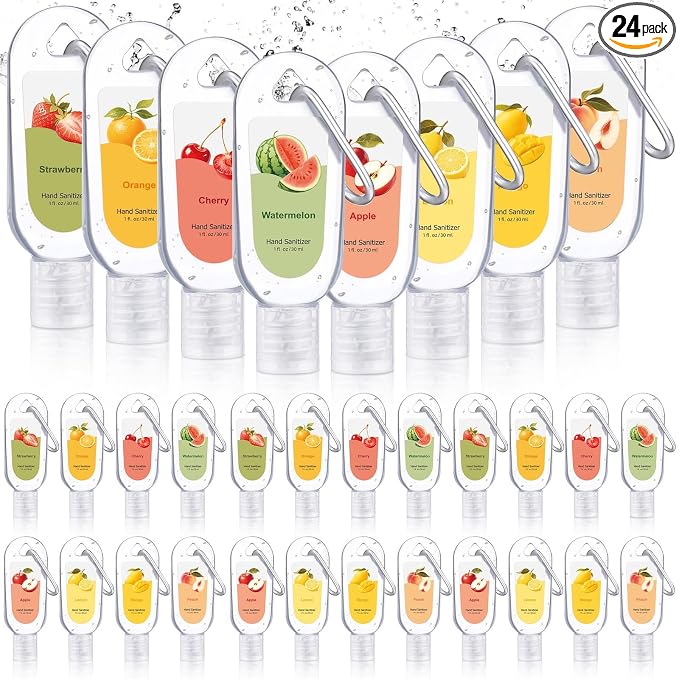 24 Pack Scented Hand Sanitizers Keychain Gift Mini Hand Sanitizer Bulk 1 oz Travel Size Sanitizer Keychain Set Thank You Gift for Teacher Nurse Coworker Graduation Party Favors Treat Goodie Bags
