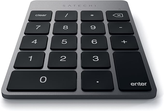 Satechi Slim Aluminum Bluetooth Keypad, Wireless Number Pad with 18 Keys, Micro USB Rechargeable Numpad, External Number Pad for MacBook Air/Pro/Neo, iPad Air/Pro, iMac, PC - Space Gray