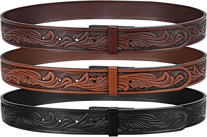 SANSTHS 3 Pack Western Belts for Men Woman without Buckle, Cowgirl Cowboy Belt for Buckle Western Leather Belt for Jeans