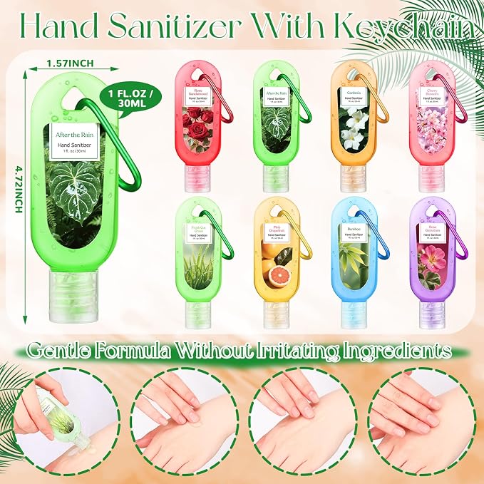 24 Pack Scented Hand Sanitizers Keychain Gift Mini Hand Sanitizer Gel Bulk 1 oz Travel Size Keychain Gift Set Summer Party Favors Thank You Gifts for Nurse Teacher Staff Back to School