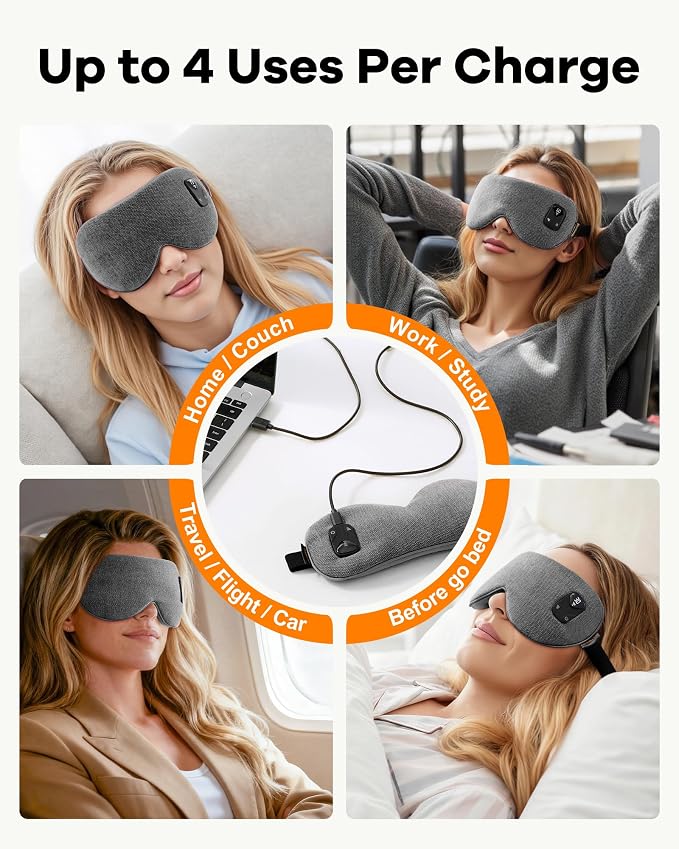 FACEMOON Heated Eye Mask for Dry Eyes: Electric Warm Compress for Blepharitis Stye Tired Eyes - Cordless Heat Relief Heating - Stable Temp 1500 Mah Rechargeable Washable Gray