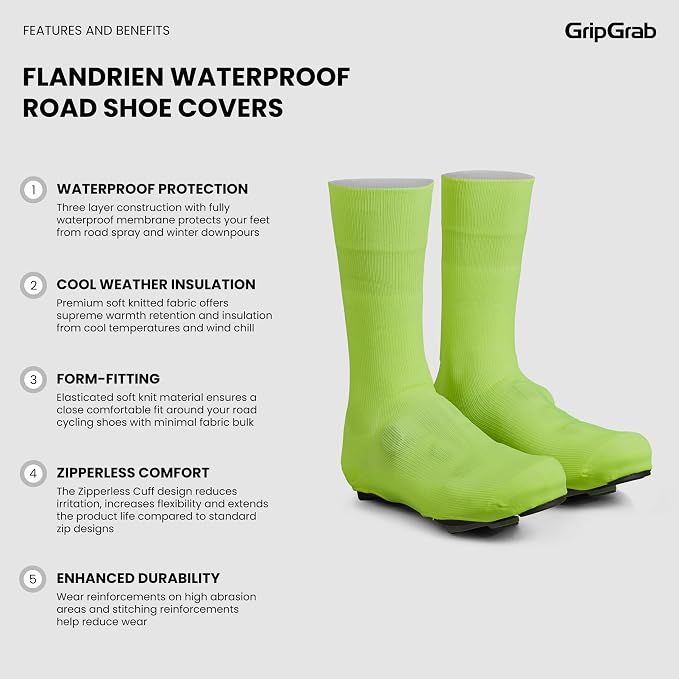 GripGrab Flandrien Waterproof Knitted Road Cycling Shoe Covers High Cut Windproof Insulating Zipperless Aero Overshoes