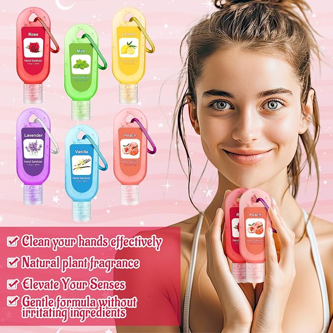 24 Pcs Scented Hand Sanitizer Keychain Gift Mini Lavender Hand Sanitizer Gel Keychain Bulk 1 oz Graduation Party Favor for Nurse Teacher Women Coworker Party Supplies